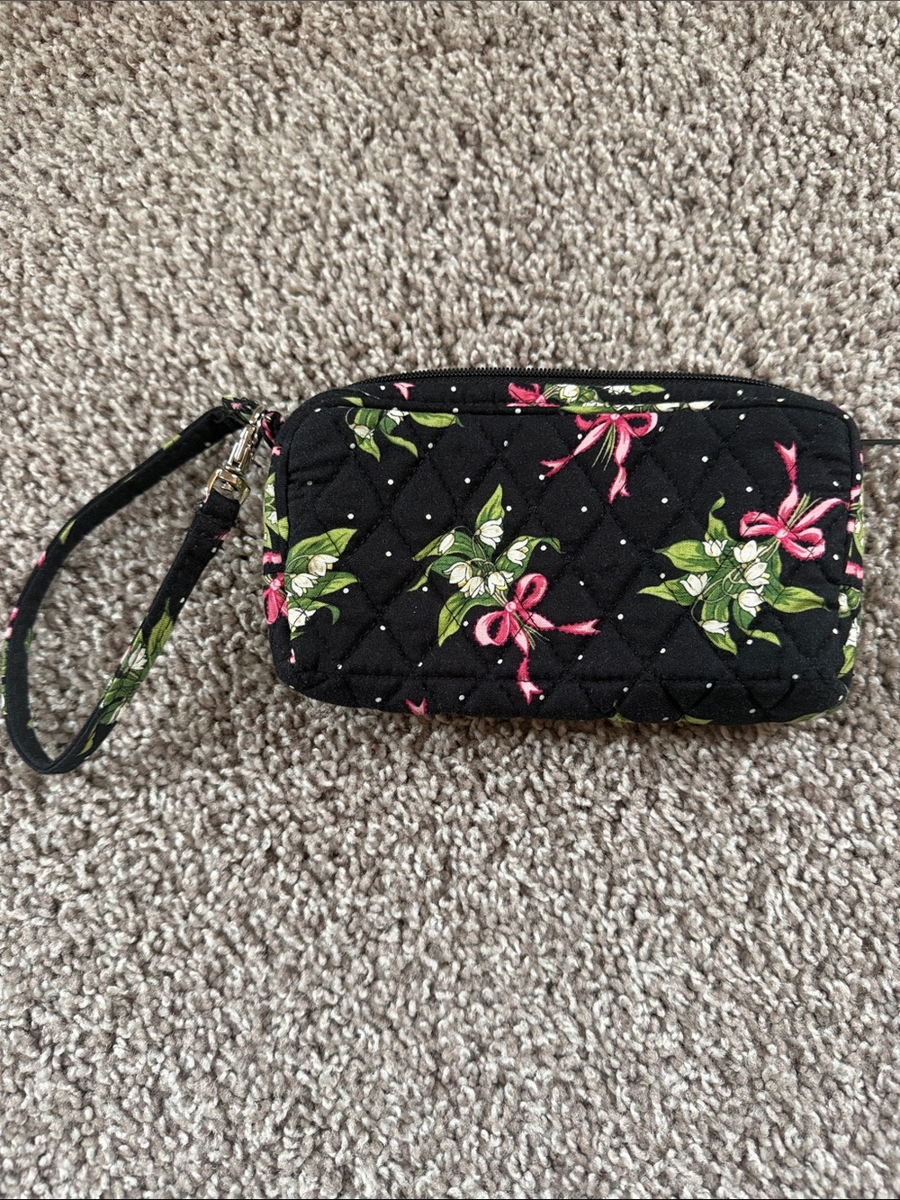 NWOT VERA BRADLEY Floral Wristlet Clutch - Black with Pink & Green Accents